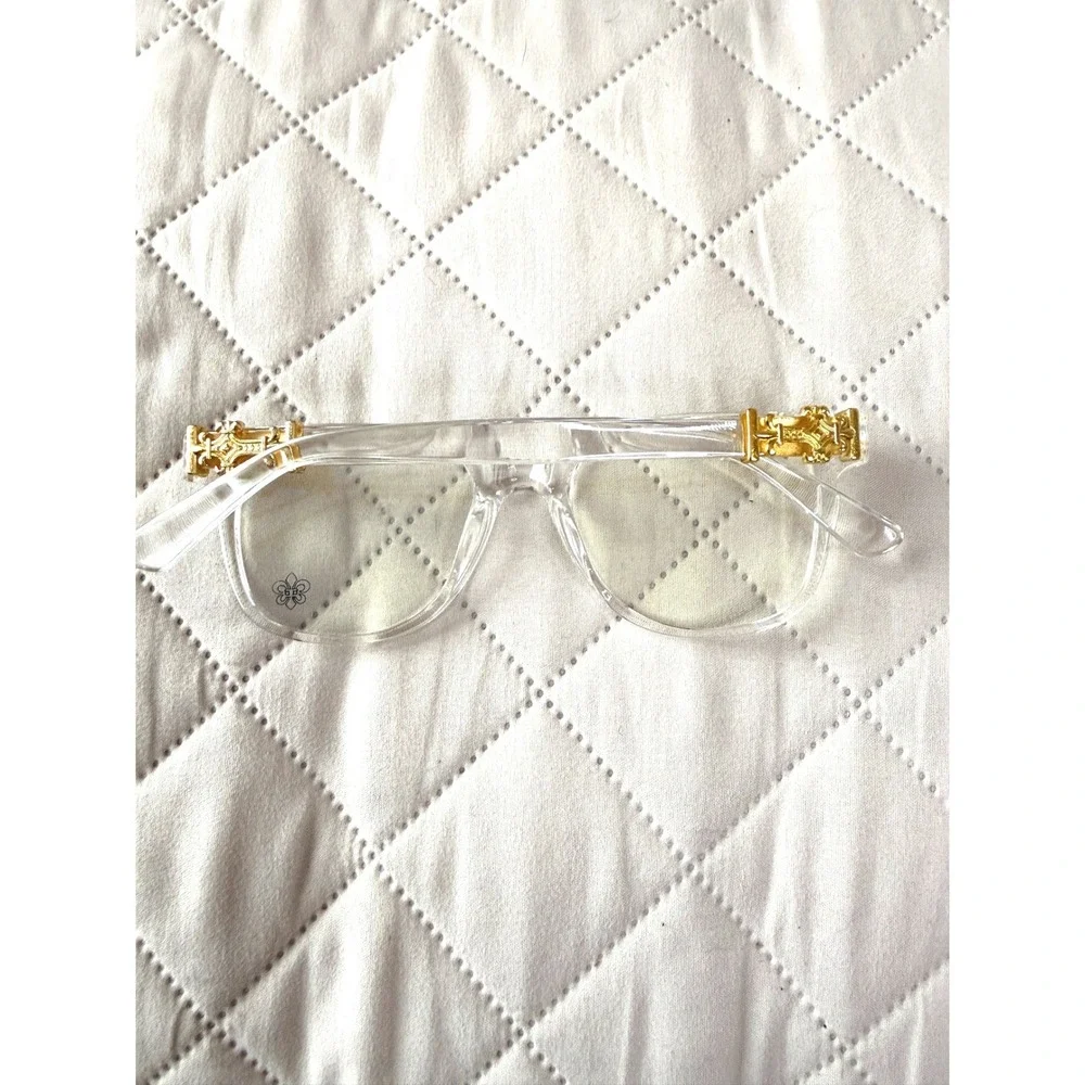 Clear Frame Anti Blue Light Glasses Gold Hardware Square Eyeglasses Transparent
